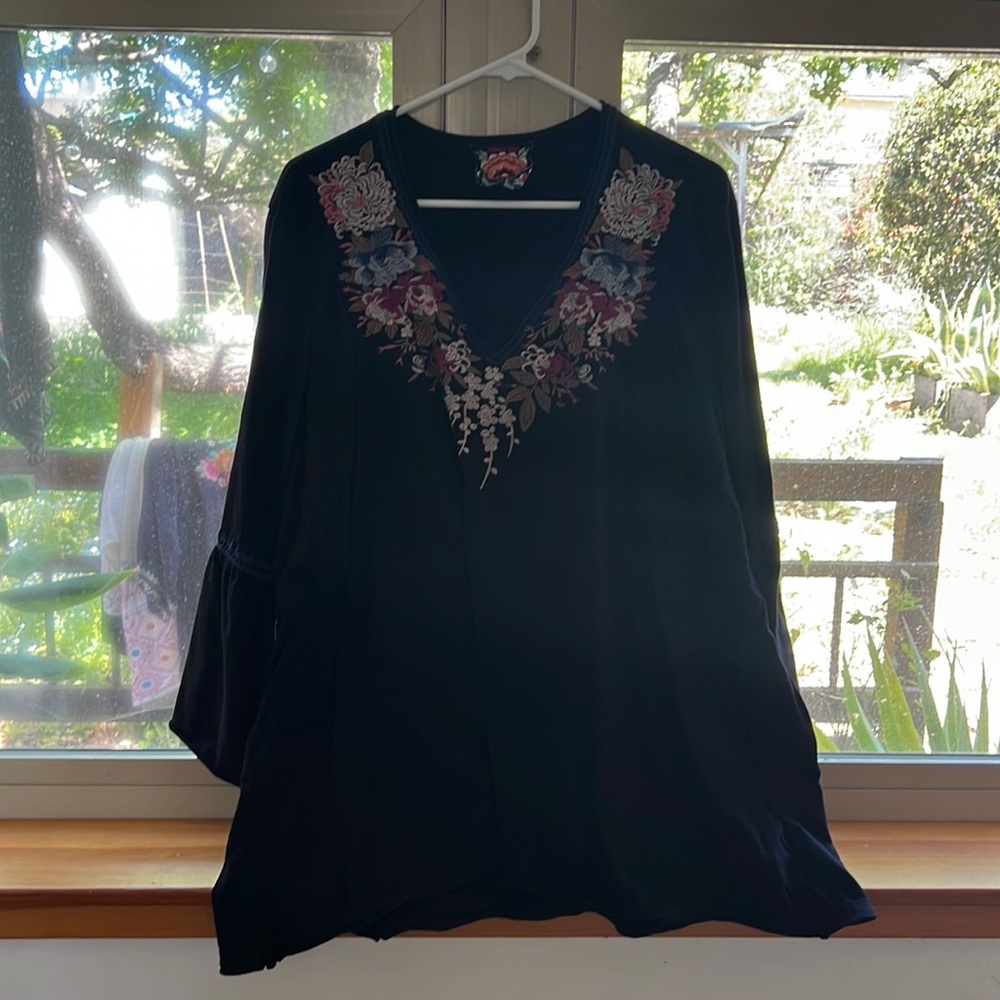 Johnny Was Embroidered Floral Blouse